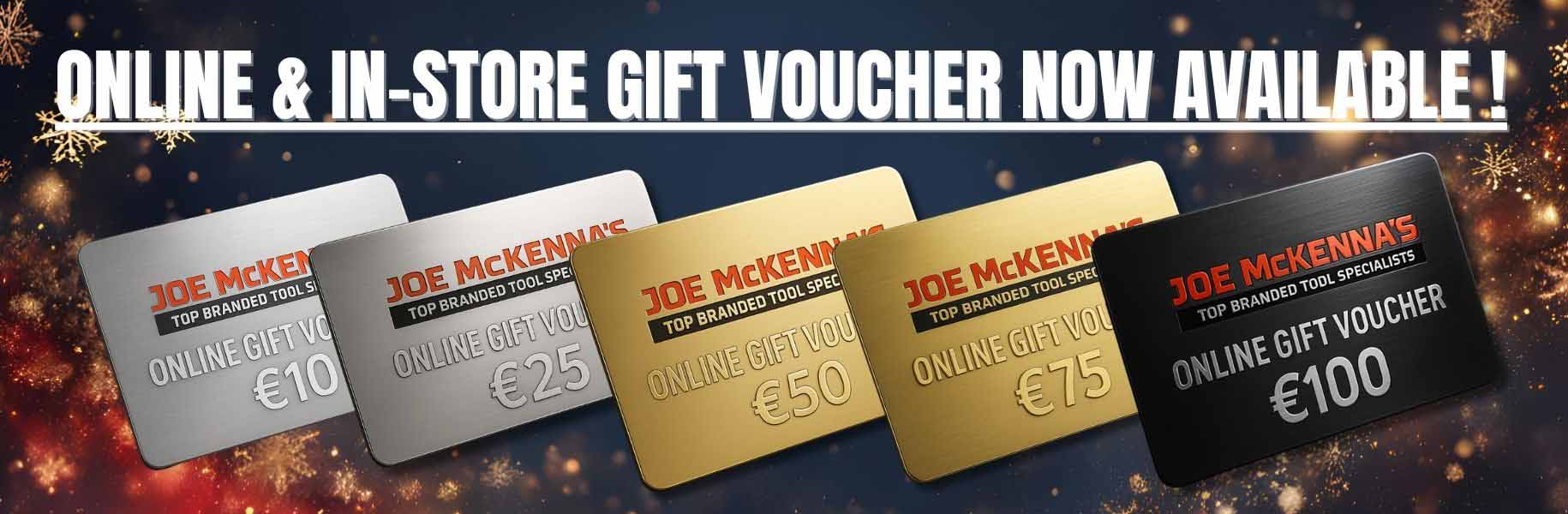 Joe McKenna, online voucher, in-store voucher, E-voucher, 10 euro , 25 euro, 50 euro, 75 euro, 100 euro